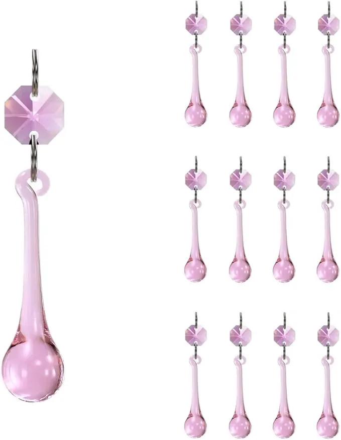 12pcs Raindrop Crystal Chandelier Prisms Parts, 53mm Hanging Crystals Beads for Chandeliers, Home Decoration (Pink) by GreenHaven Gardens