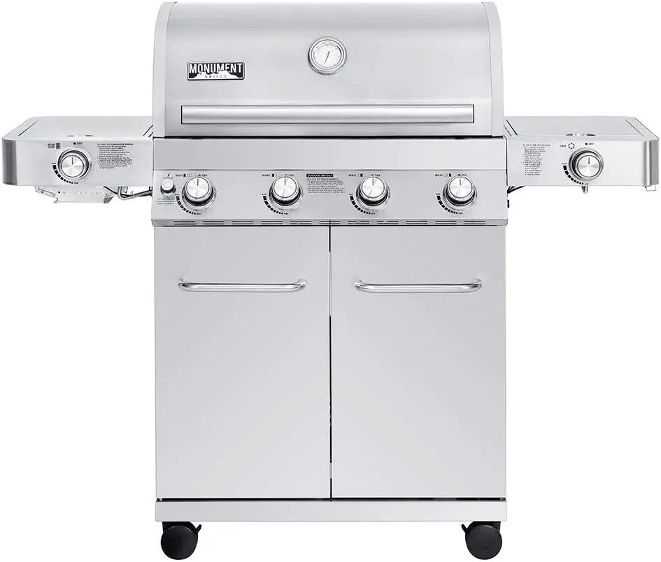 Monument Grills Larger 4+2 Burner Propane Gas Grills Stainless Steel Cabinet Style with Side & Side Sear Burners, Built-In Thermometer, and Knob Controls by GreenHaven Gardens