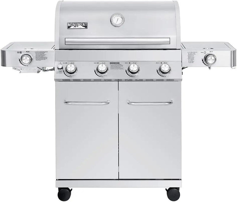 Monument Grills Larger 4+2 Burner Propane Gas Grills Stainless Steel Cabinet Style with Side & Side Sear Burners, Built-In Thermometer, and Knob Controls by GreenHaven Gardens