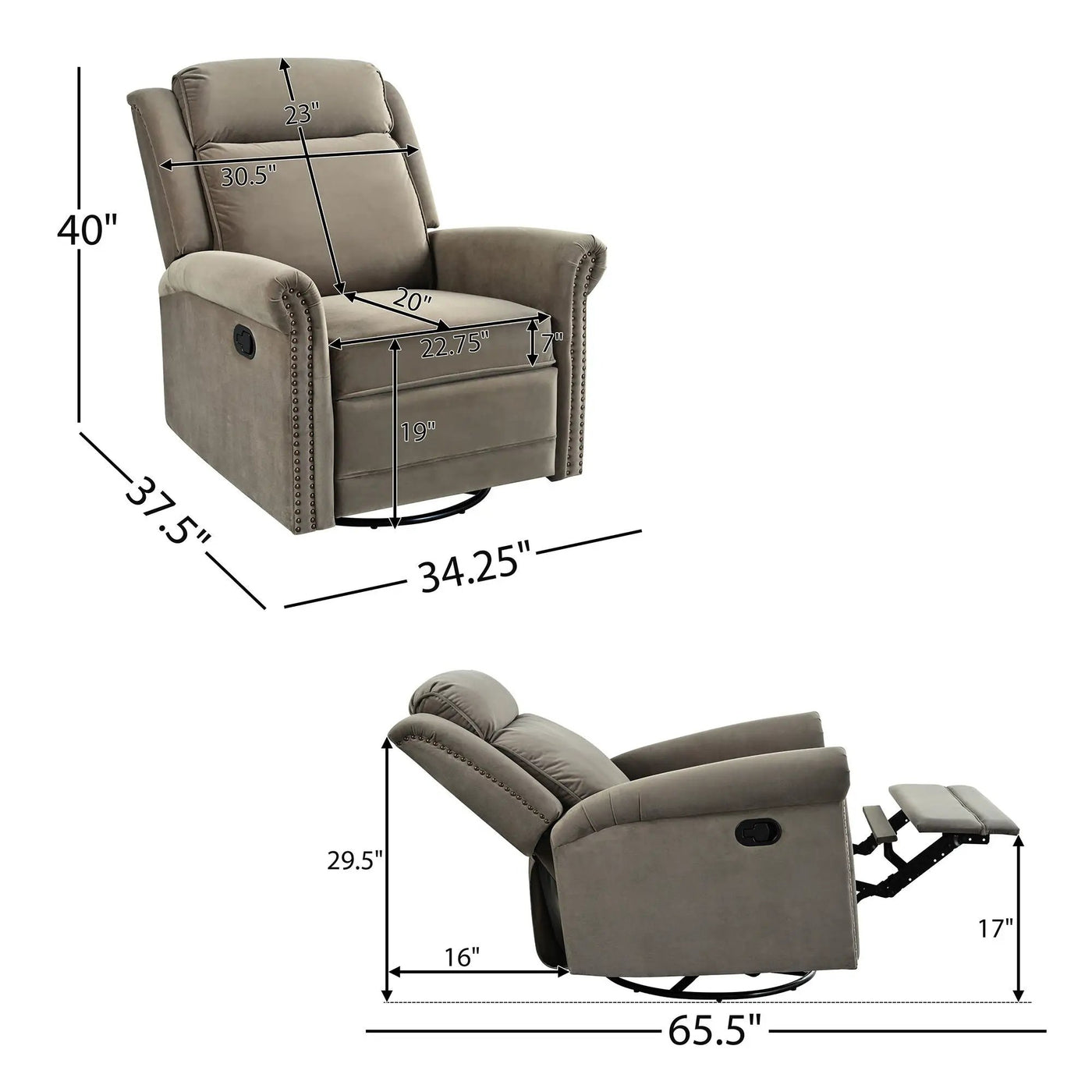 360 Degrees Swivel Recliner Manual Rocking Recliner Home With Adjustable Backrest by Unique Piece Furniture