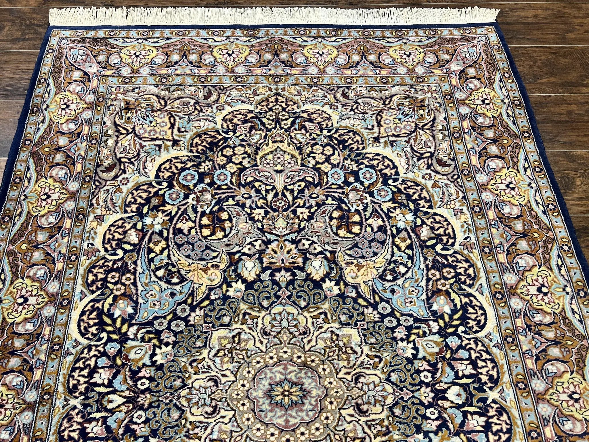 Pak Persian Rug 5x7, Navy Blue Hand Knotted Wool Oriental Carpet 5 x 7 ft, Floral Medallion, Traditional Vintage Pakistani Rug, 225 KPSI by Jewel Rugs