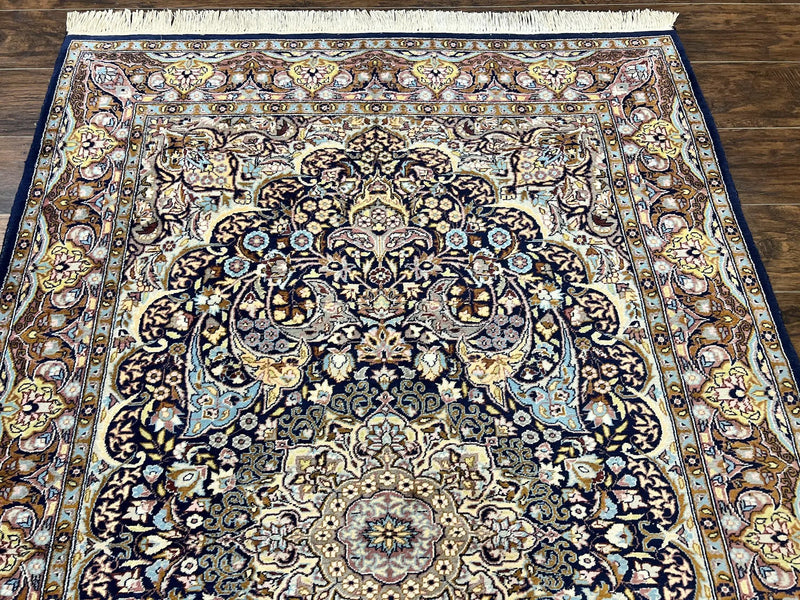 Pak Persian Rug 5x7, Navy Blue Hand Knotted Wool Oriental Carpet 5 x 7 ft, Floral Medallion, Traditional Vintage Pakistani Rug, 225 KPSI by Jewel Rugs