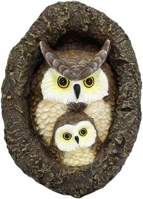 Owl Mom and Owlet Tree Hugger, Outdoor Garden Sculpture Tree Faces, Owl Bird Garden Resin Statue, Tree Peeker Ornament, Durable & Waterproof, Decorations Gardening Presents for Housewarming Birthday by GreenHaven Gardens