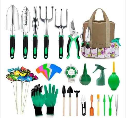 Garden Tool Set, Heavy Duty Aluminum Gardening Tools, Ergonomic Non-Slip Hand Tools for Women Men, Included Succulent Tools Set, Storage Tote Bag, Gifts for Garden Lovers by GreenHaven Gardens