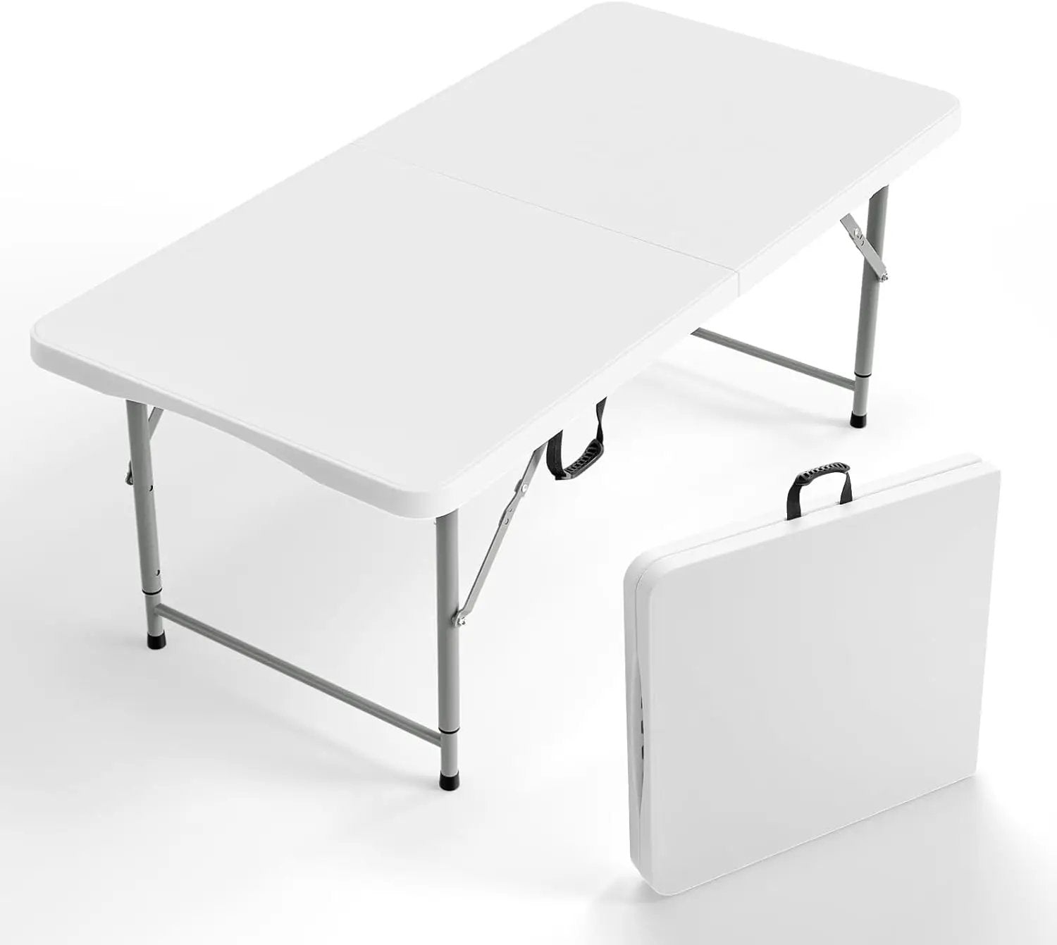 VINGLI 4 FT Plastic Folding Camping Table,3-Level Adjustable Height, Portable in/Outdoor Party Picnic Dining Desk, Garden Soccer Multipurpose Entertaining Activities，White by GreenHaven Gardens