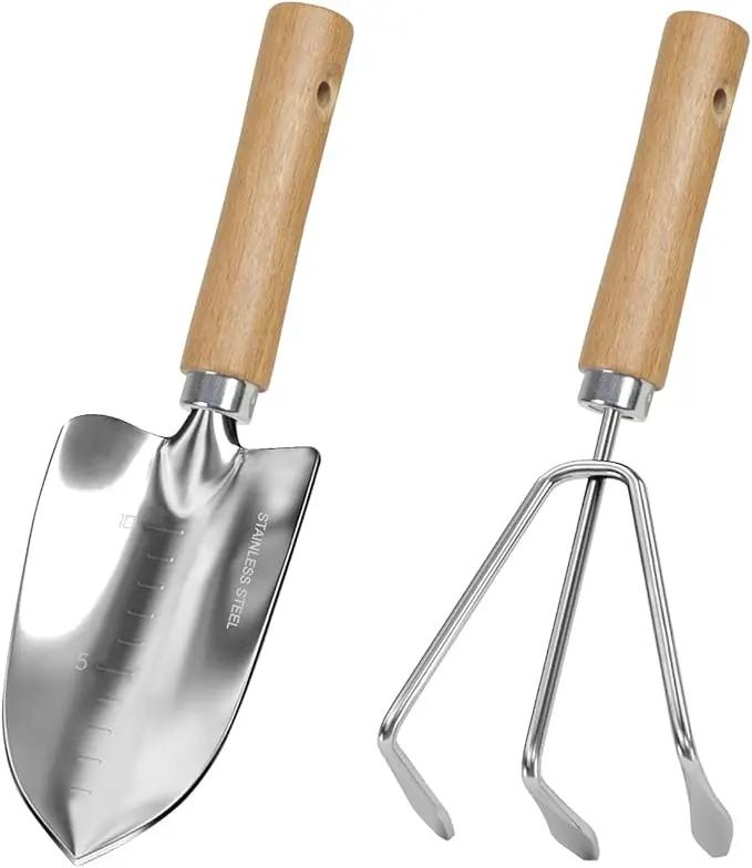 LeMotech Garden Tool Set, 2Pcs Gardening Hand Tools, Stainless Steel Trowel and Cultivator with Handle, Outdoor Gardening Kit for Women Men by GreenHaven Gardens