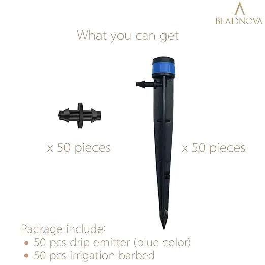 BEADNOVA Drip Irrigation Spray Emitters 50pcs Drip Emitters for 1/4 Inch with Straight Coupling Full Circle Micro Sprinkler Adjustable Irrigation Drippers for Drip Irrigation Parts Garden Patio Lawn by GreenHaven Gardens