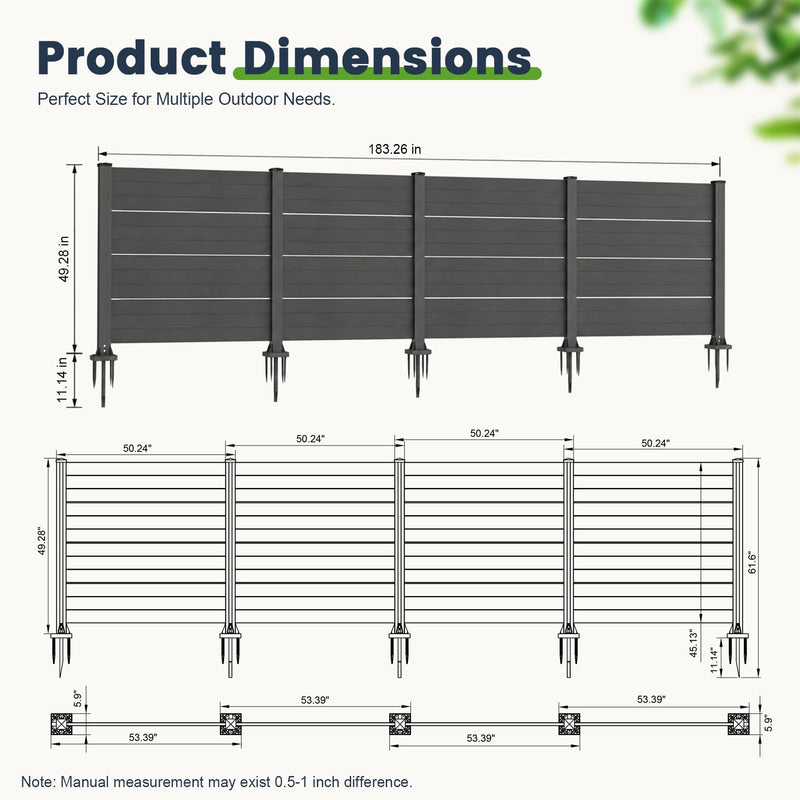 50" W x 49" H Outdoor Privacy Screen with Aluminum Posts, 4 Panels, Dark by HouseOfZazla