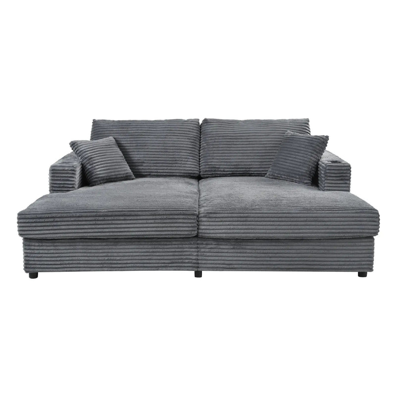 Oversized Loveseat Chaise With 2 USB Ports, 2 Cup Holders And 2 Throw Pillows by HouseOfZazla