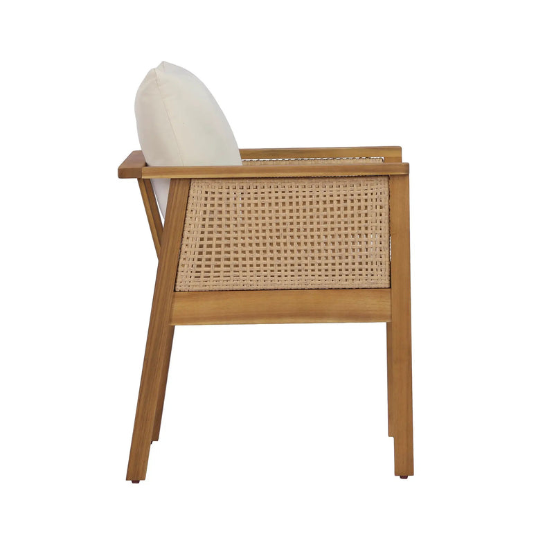 7-Piece Acacia Wood Outdoor Dining Set with Cream Cushions and Natural Wicker by HouseOfZazla