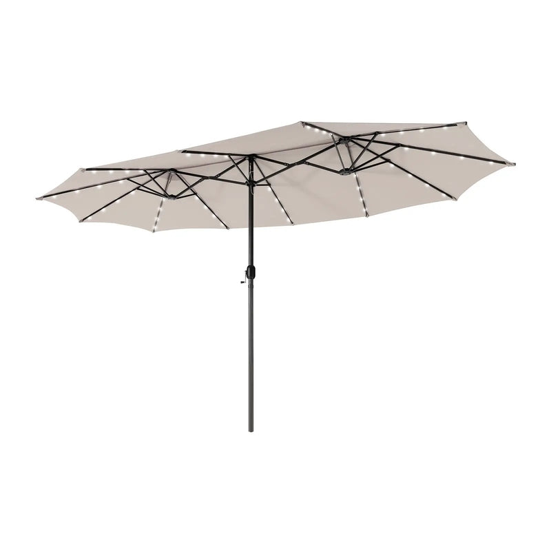 15 Feet Twin Patio Umbrella with 48 Solar LED Lights by DirectDeals