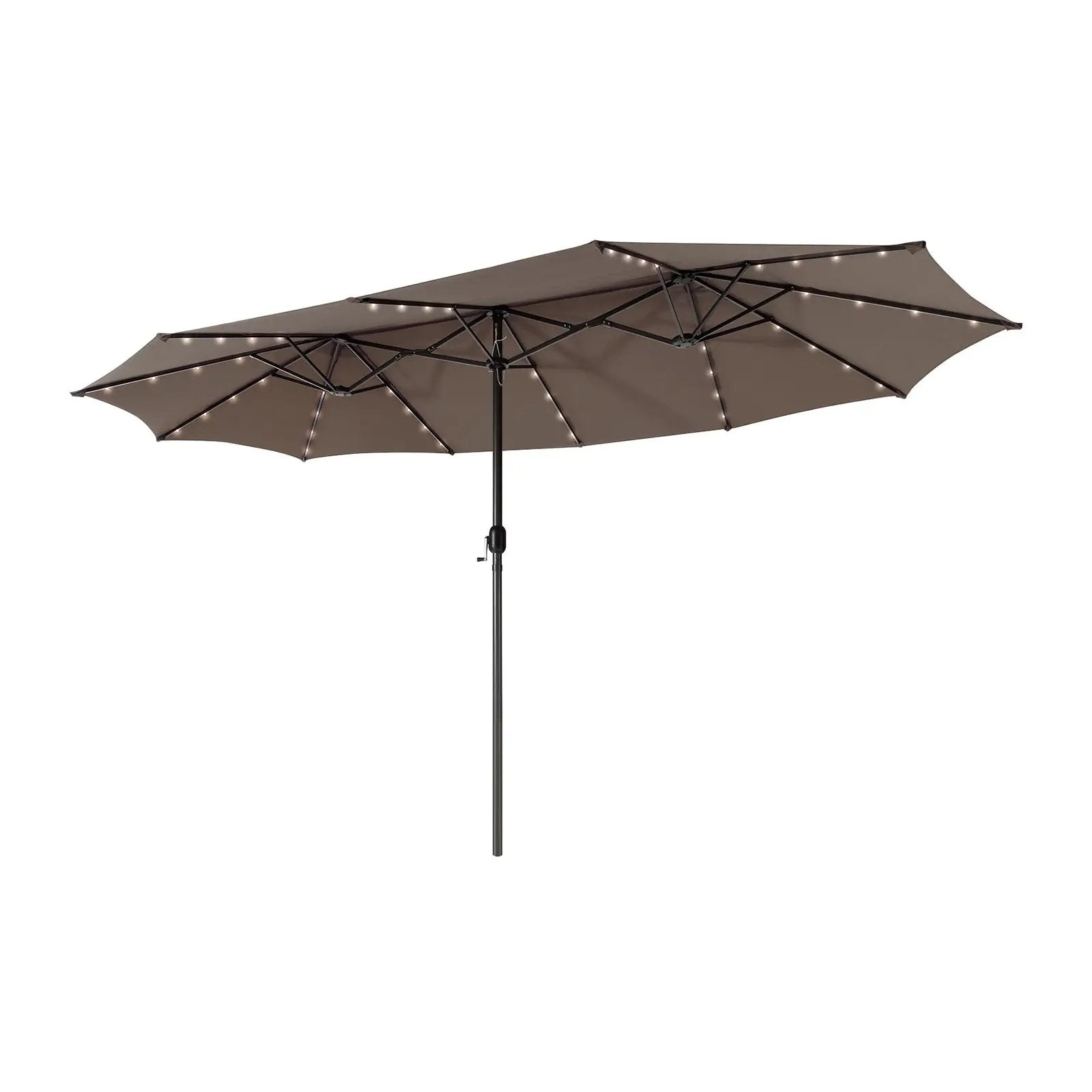 15 Feet Twin Patio Umbrella with 48 Solar LED Lights by DirectDeals
