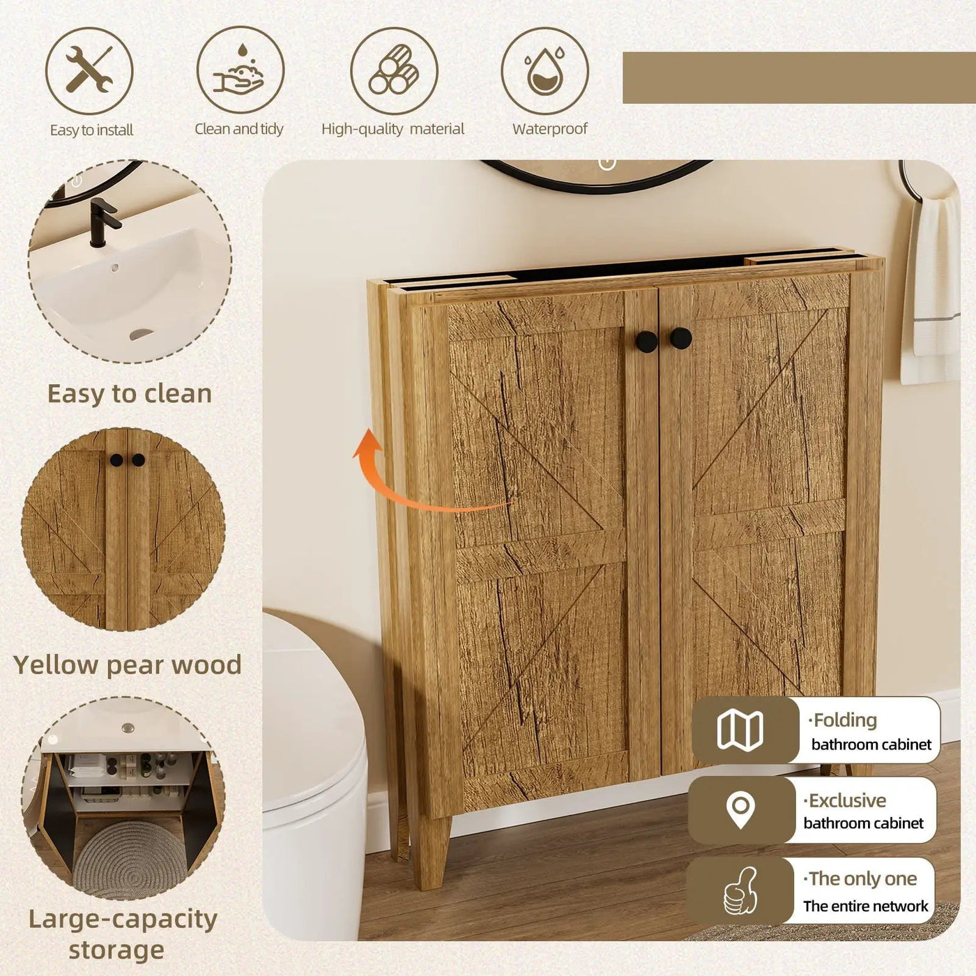 Folding Floor Cabinet With Ceramic Sink, Space Saving by Unique Piece Furniture
