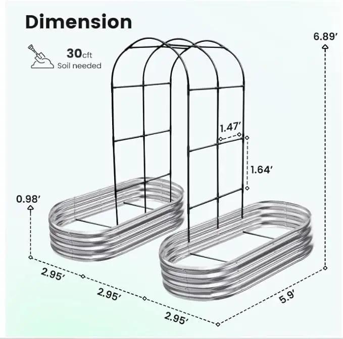 KING BIRD Raised Garden Bed with Arched Trellis Galvanized Planter Garden Box Outdoor for Gardening, Climbing Vegetables, Flowers 5.9x2.95x0.98 Ft 2PCS, Silver by GreenHaven Gardens