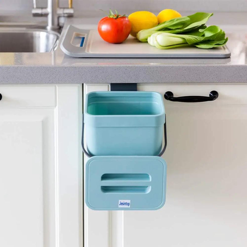 Kitchen Compost Bin Indoor for Counter Top,Hanging Small Trash Can with Lid,Food Waste Bin,Mountable Compost Busket 1.3 Gal/5 L Series,Blue by GreenHaven Gardens