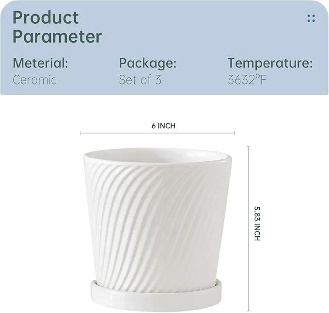 Ton Sin Plant Pots,White 6 Inch Flower Pots for Plants,Ceramic Planter with Drainage Holes,Indoor Planter Pots with Saucer,Outdoor Garden Pots (White, 4 Pack) by GreenHaven Gardens