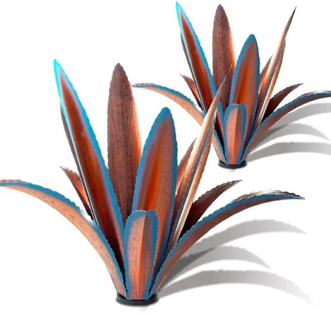Enlarge thickened Wind Resistant Metal Agave Garden Art Metal Plant Country Garden Sculpture Statue Outdoor decoration Agave Metal Plant Courtyard Garden Lawn Ornament Gift (2, 12 Leaves blue) by GreenHaven Gardens