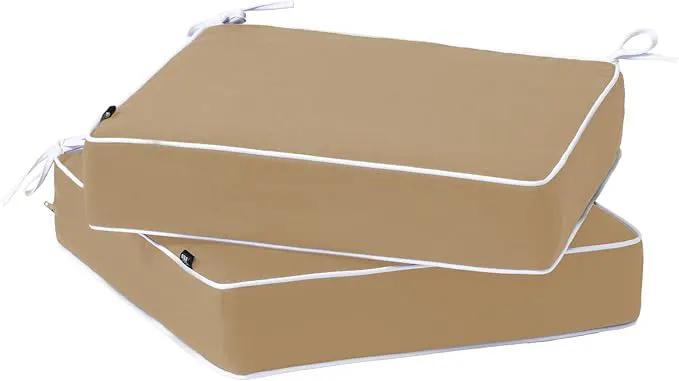 PNP FKJP 2 Pack Outdoor Chair Cushion 20" X 20" X 4", Waterproof Outdoor Seat Cushions with Non-Skid Ties, Khaki (Cushion + Cover) by GreenHaven Gardens