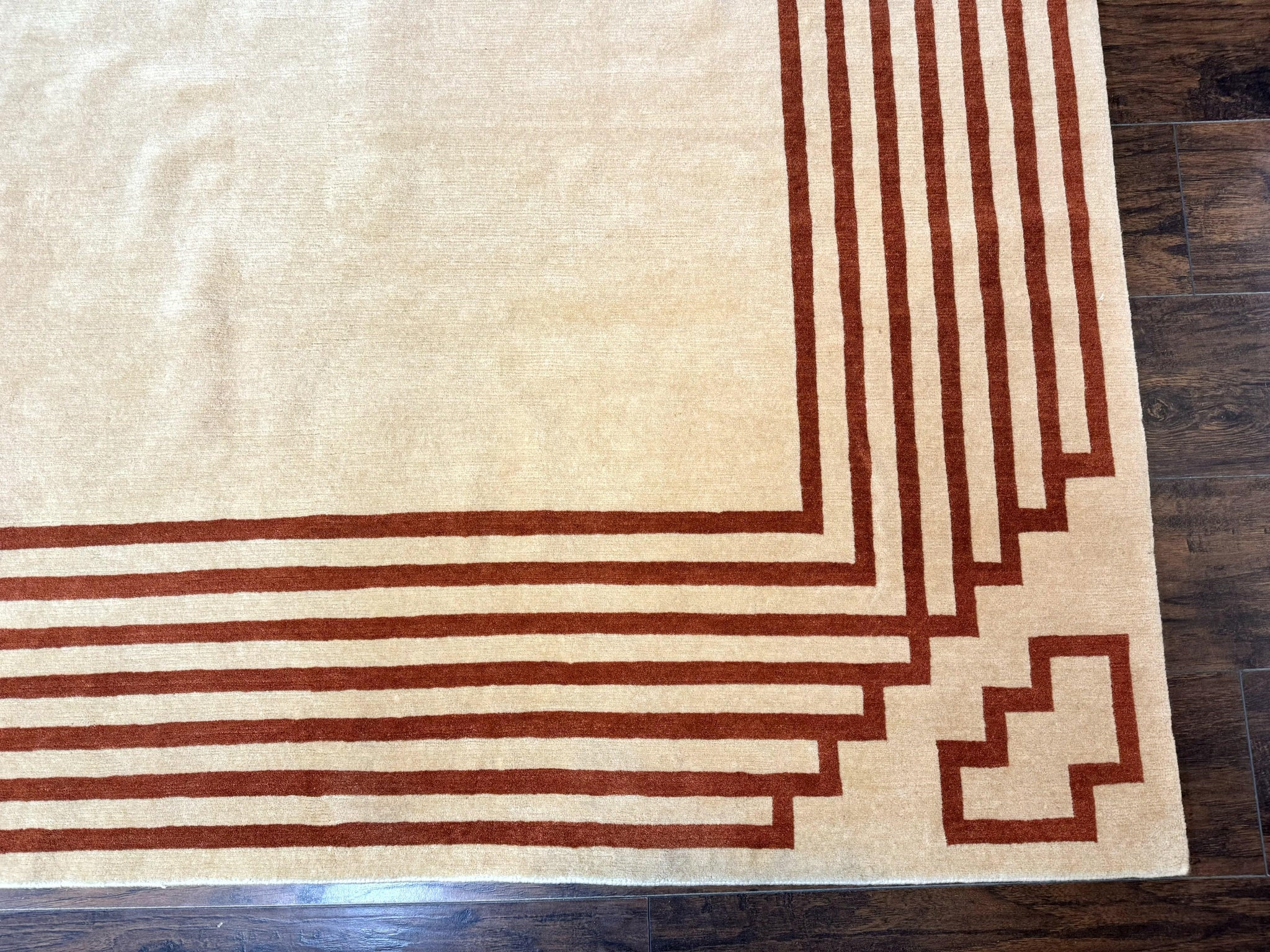 Modern Tibetan Rug 11 x 14.6, Wool and Silk, Simple Design, Handmade Large Area Rug, Cream by Jewel Rugs