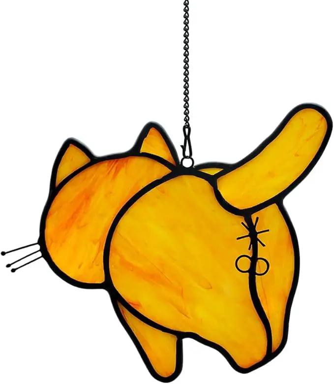Orange Cat Decor Stained Glass Suncatcher for Window,Funny Cat Gifts for Cat Lovers Stained Glass Window Hanging,Cat Themed Gifts Cat Lovers Gifts for Women Girls Friends Mom by GreenHaven Gardens