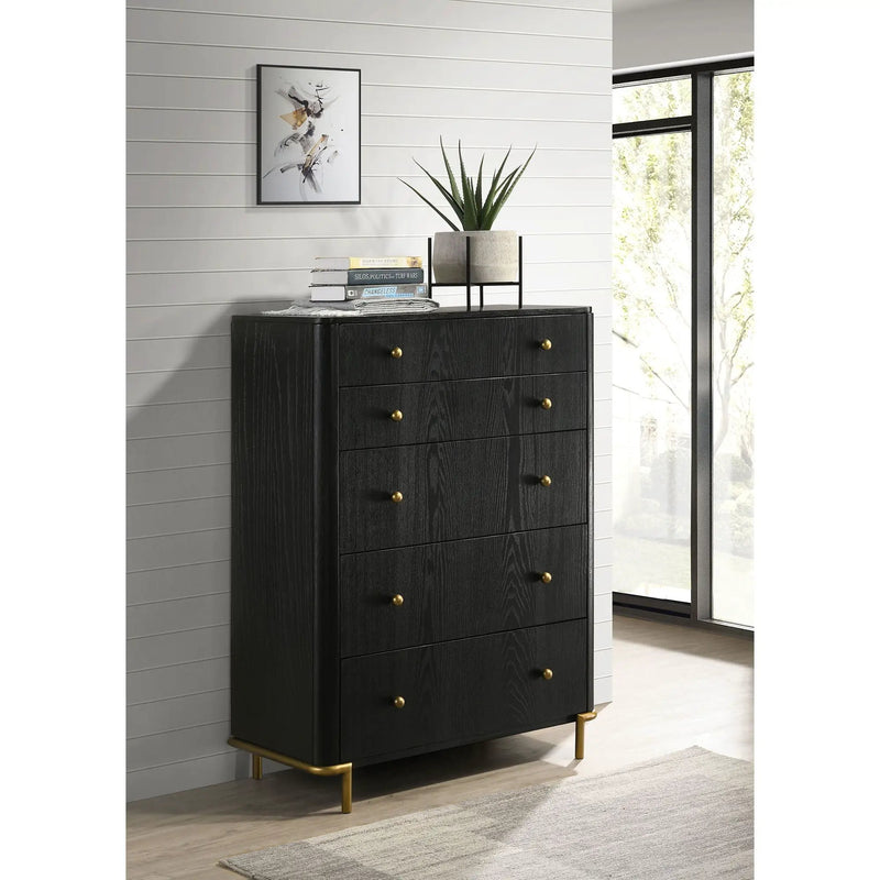 Anser - 5 Drawer Chest, Bedroom Storage Furniture - Black by HouseOfZazla