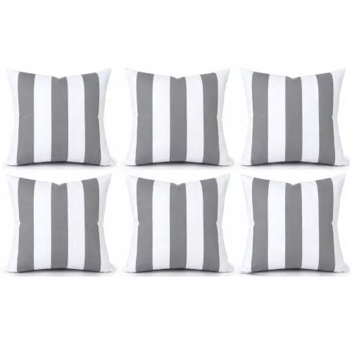6 Pack Outdoor/Indoor Throw Pillows - Gray/White Striped by HouseOfZazla