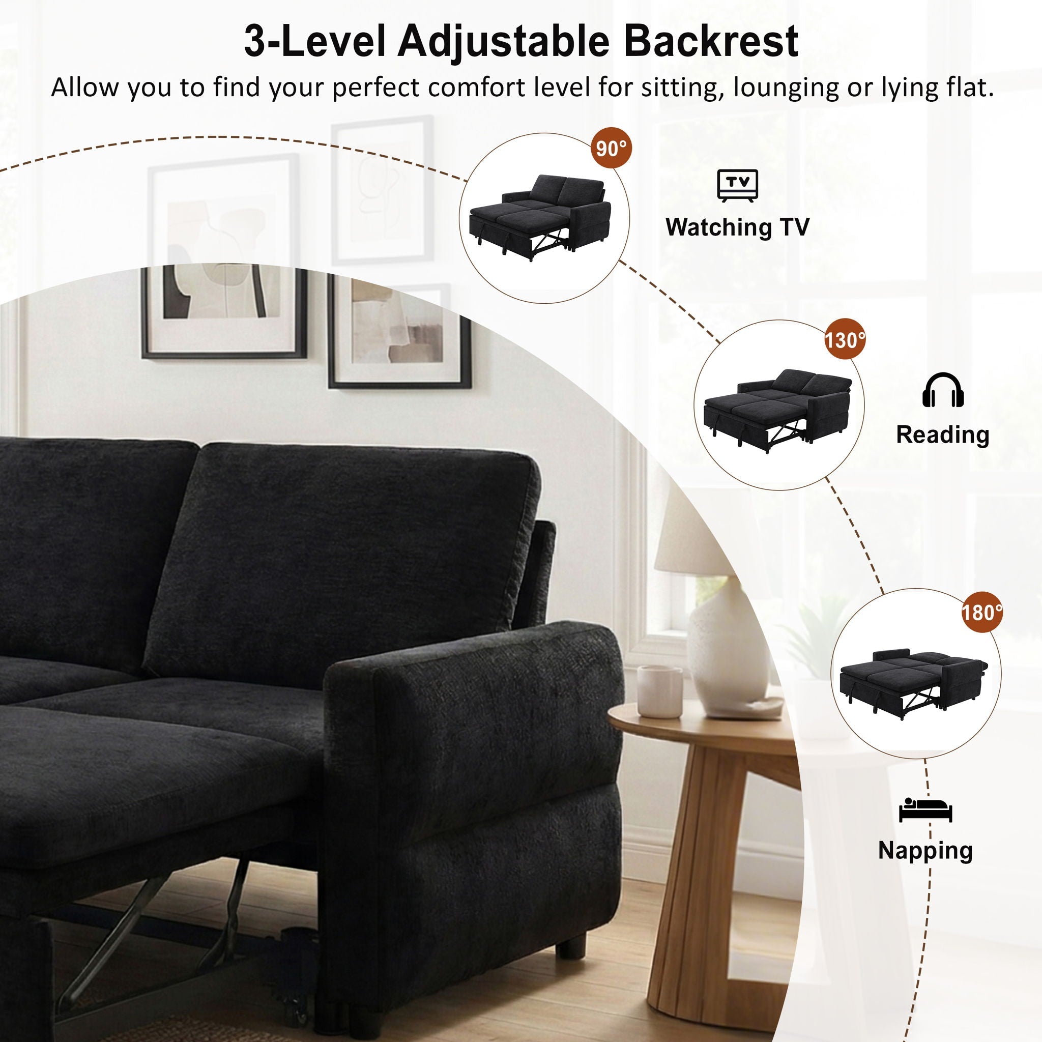 Convertible Sofa Bed Loveseat With Adjustable Backrest And USB Ports by HouseOfZazla