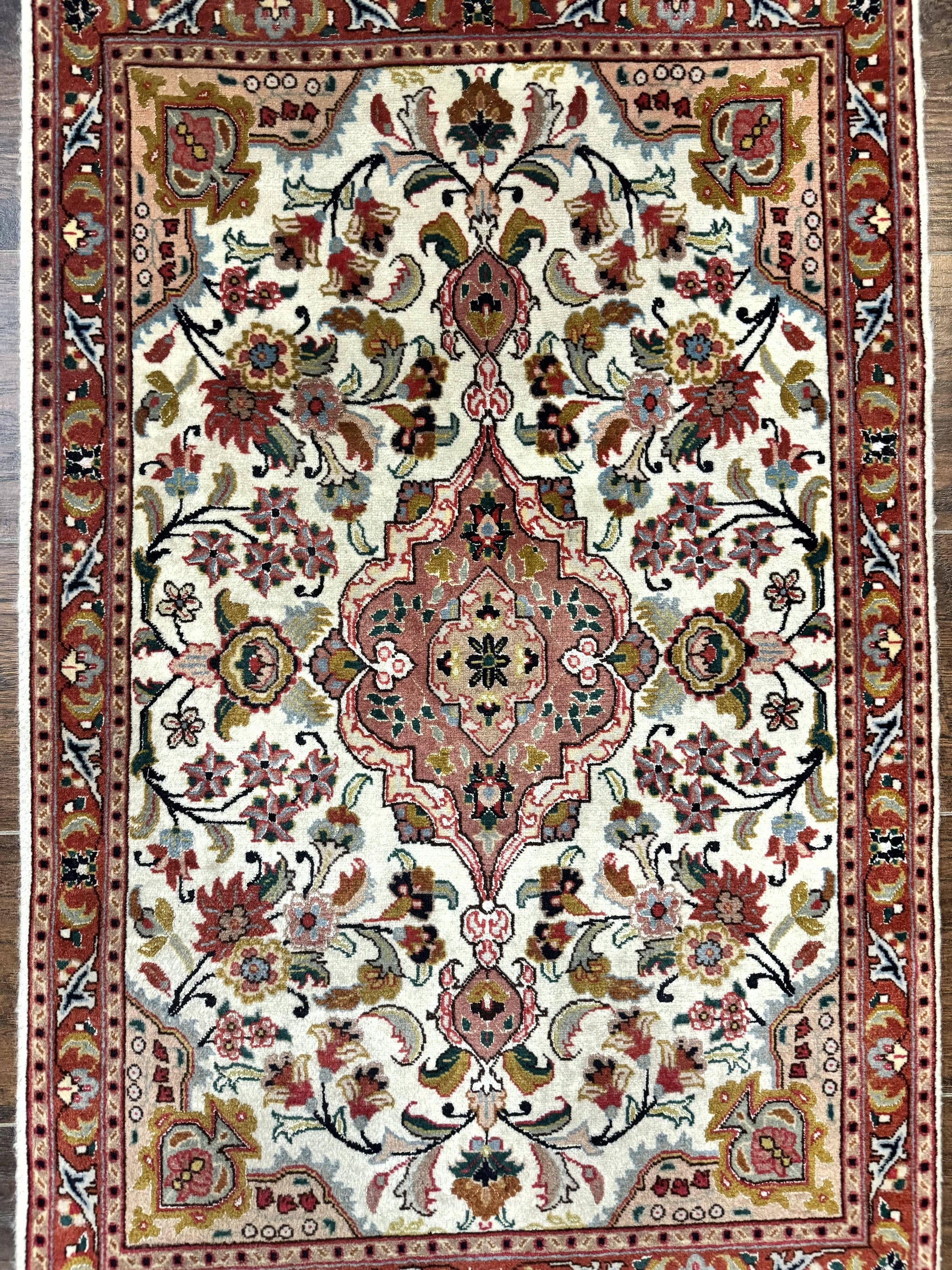 Small Persian Tabriz Rug 2x3, Floral Medallion, Wool and Silk, 340 KPSI by Jewel Rugs