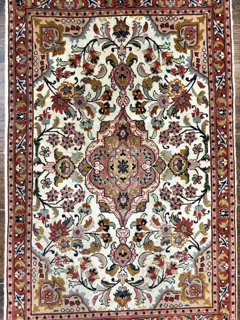 Small Persian Tabriz Rug 2x3, Floral Medallion, Wool and Silk, 340 KPSI by Jewel Rugs