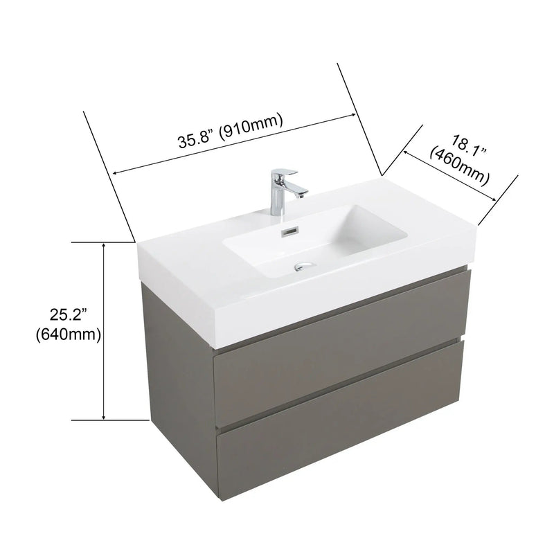Alice - Bathroom Vanity With Sink, Large Storage Wall Mounted Floating Bathroom Vanity For Modern Bathroom, One-Piece Sink Basin Without Drain And Faucet by Unique Piece Furniture