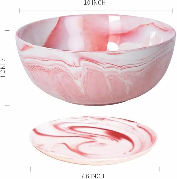 G EPGardening Large Ceramic Succulent Planter Pot with Drainage Hole and Saucer Large Marble Flower Pot for Plants Round Bonsai Planter Pot Indoor Outdoor Pink by GreenHaven Gardens