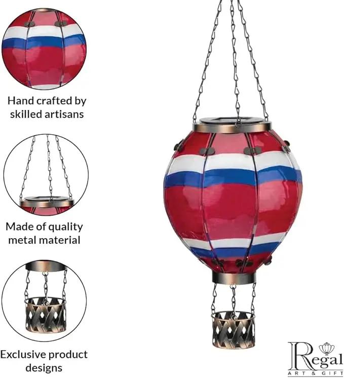 Regal Art & Gift Hot Air Balloon Solar Lantern – Hanging Solar-Powered LED Lights, Waterproof Portable Decorative Outdoor Lamp Made of Metal & Glass for Garden, Patios & Pathway – Stripe (Large) by GreenHaven Gardens