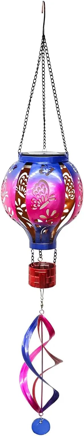 Hot Air Balloon Solar Lantern Butterfly Wind Spinners with Flickering Flame Light Hanging Solar Lantern Outdoor Waterproof Decorations for Outside Patio Garden Yard by GreenHaven Gardens