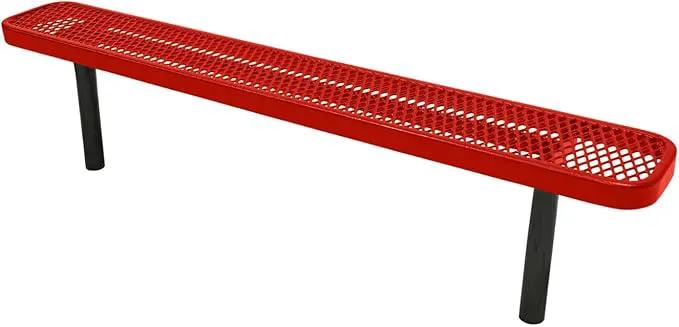 Coated Outdoor Furniture Heavy-Duty Outdoor Bench Thermoplastic Coated, Expanded Metal, Commercial-Grade Seating, Made in America (Inground Without Back, 6 Ft, Red) by GreenHaven Gardens
