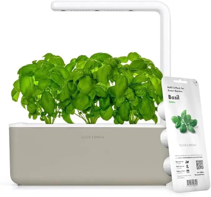 Click & Grow Smart Garden, 3 Pods Indoor Herb Growing System (3 Basil Pods Included)| Easier Than Hydroponics Growing System, Automatic Nutrients, Watering and Grow Light, Noise-free Technology, Beige by GreenHaven Gardens