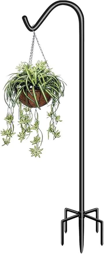 Garbuildman 92 Inch Tall Shepherd Hooks with 5-Forked Base, Adjustable Heavy Duty Bird Feeder Pole Stand Hanger for Outdoor, Shiny Black, 1 Pack by GreenHaven Gardens
