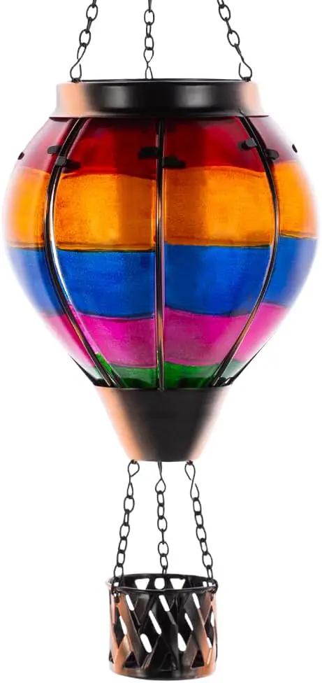 Unique Hot Air Balloon Solar Lantern with Flickering Flame, Handmade Glass Hanging Outdoor Lantern Waterproof Lantern Lamp for Patio, Garden, Porch by GreenHaven Gardens