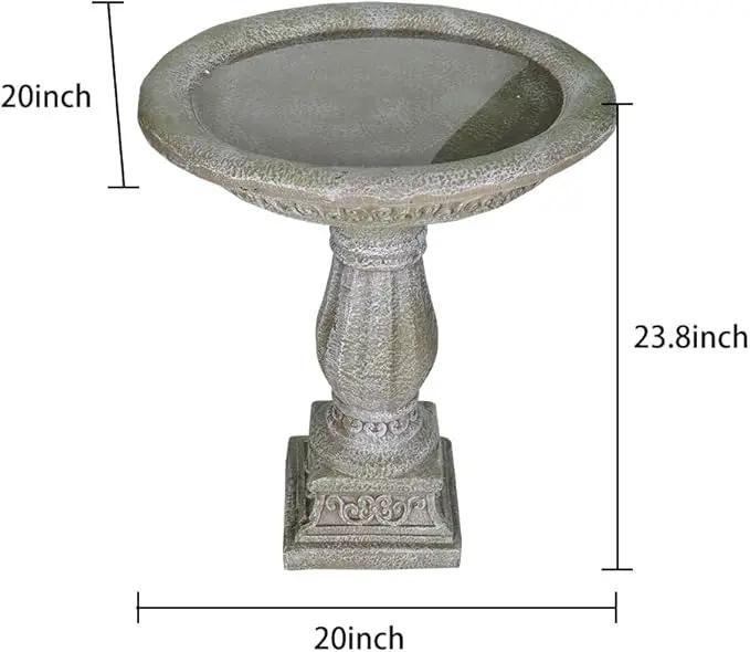 SunJet 23.8 Inch High Concrete Bird Bath with Carved Pedestal – Birdbath Sturdy & Elegant Design, Stone-Like Texture, Attracts Birds and Enhances Garden, Patio, Yard, Lawn Decor by GreenHaven Gardens