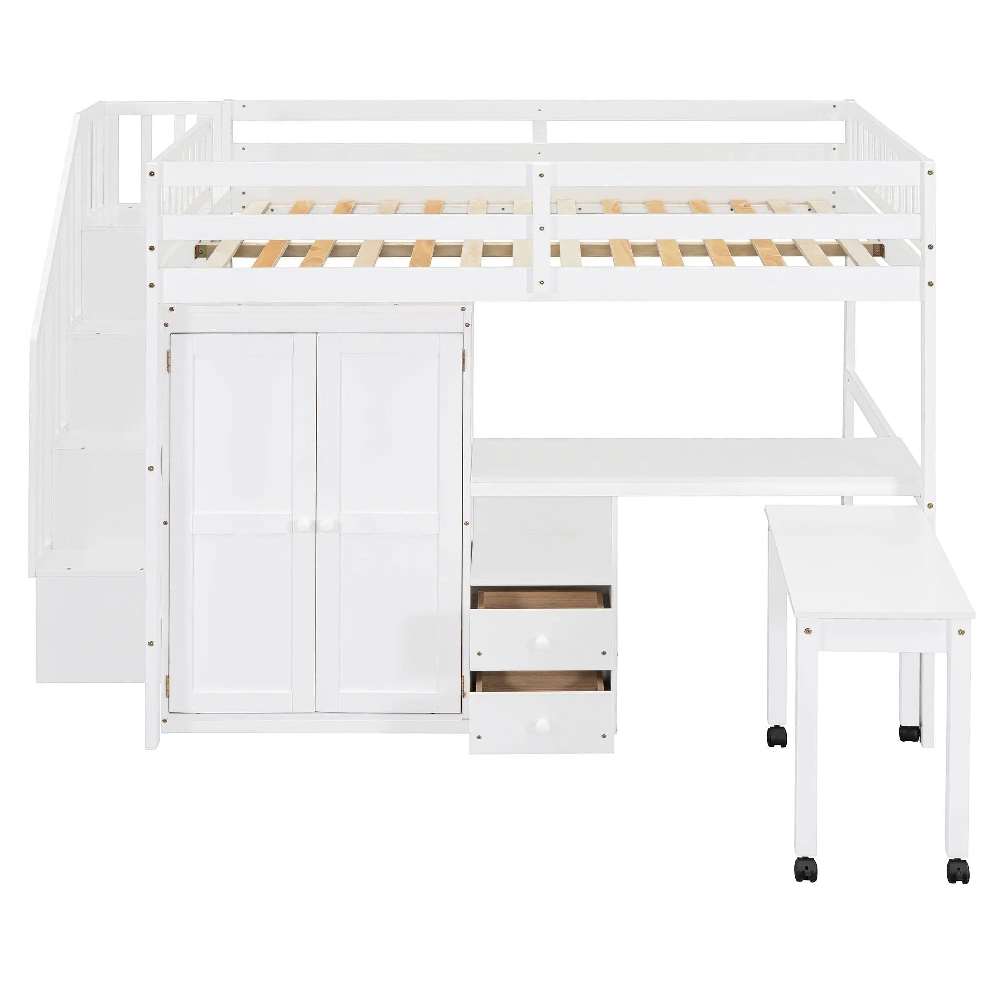 Loft Bed With Stairs, Bookshelf, Drawers, Desk & Wardrobe, Space Saving Multifunctional Furniture by HouseOfZazla
