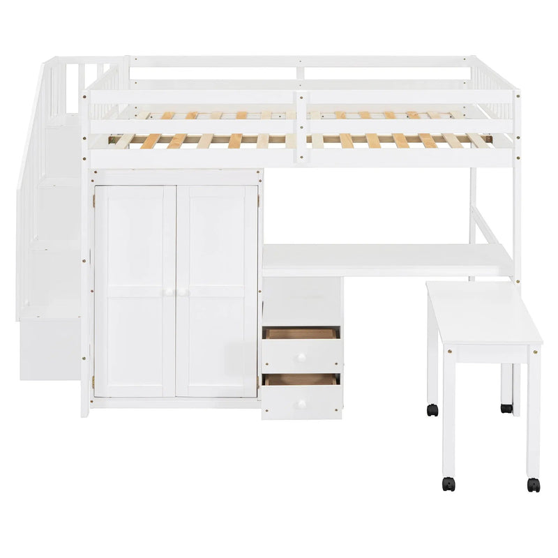 Loft Bed With Stairs, Bookshelf, Drawers, Desk & Wardrobe, Space Saving Multifunctional Furniture by HouseOfZazla