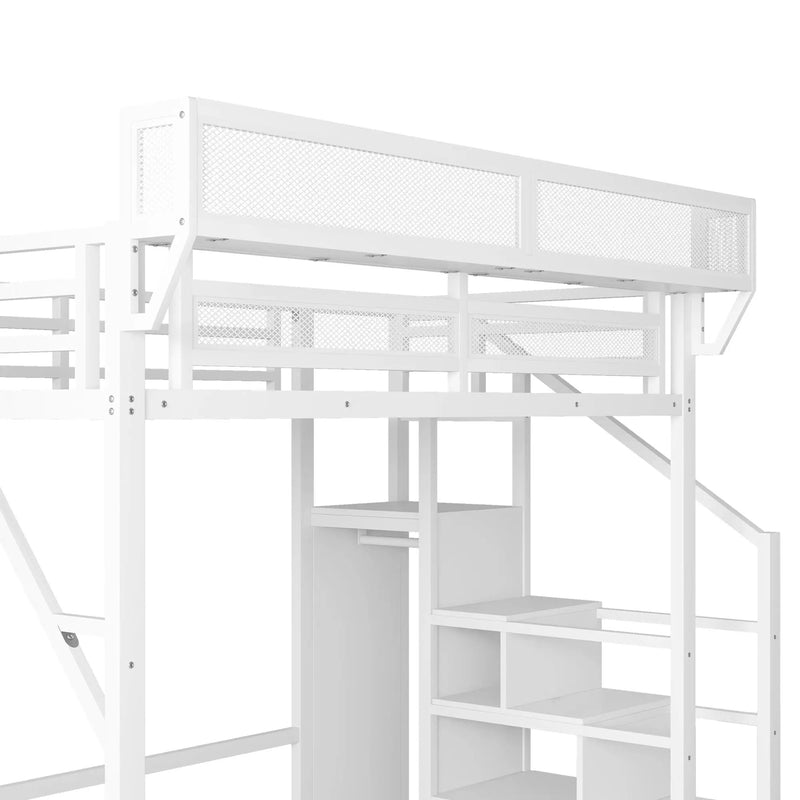 Full Size Loft Bed with Stairs and Storage Shelves by HouseOfZazla