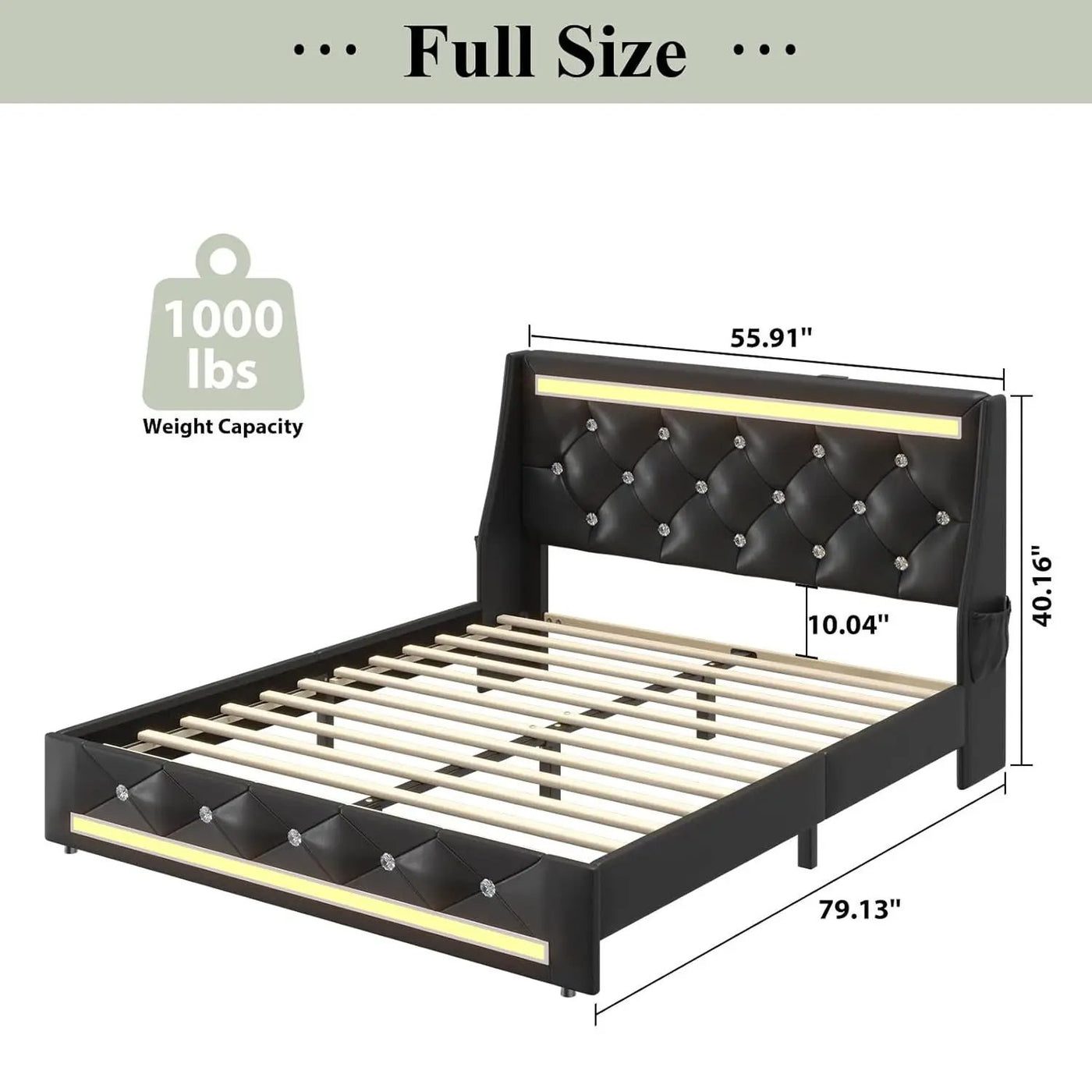 Wingback Upholstered Bed Frame With LED Lights, Charging Station by HouseOfZazla
