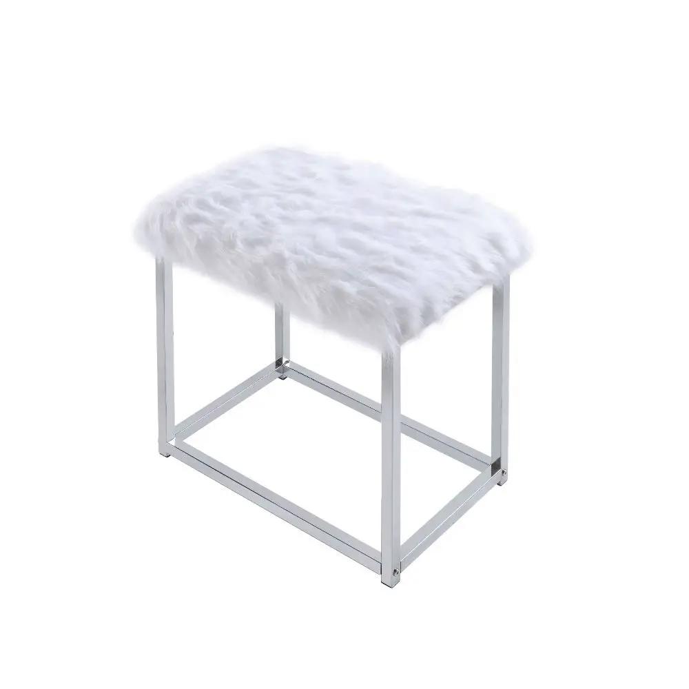 Carenze II - Vanity Set - White Faux Fur & Chrome by Unique Piece Furniture