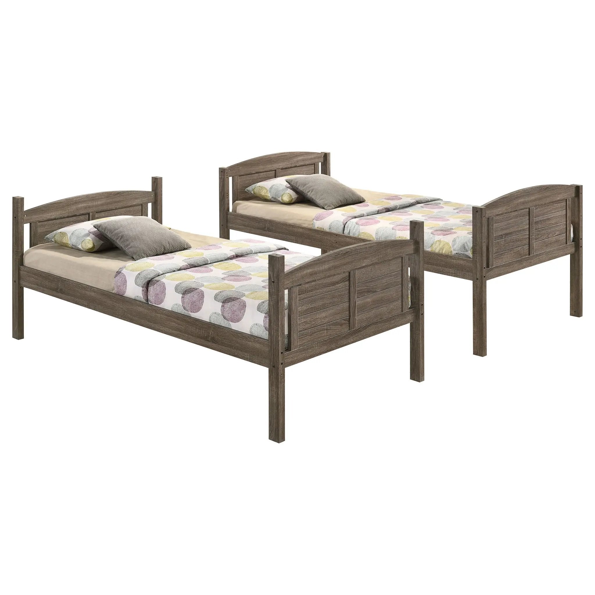 Flynn Wood Twin Over Full Bunk Bed with Mattress Weathered Brown by Unique Piece Furniture