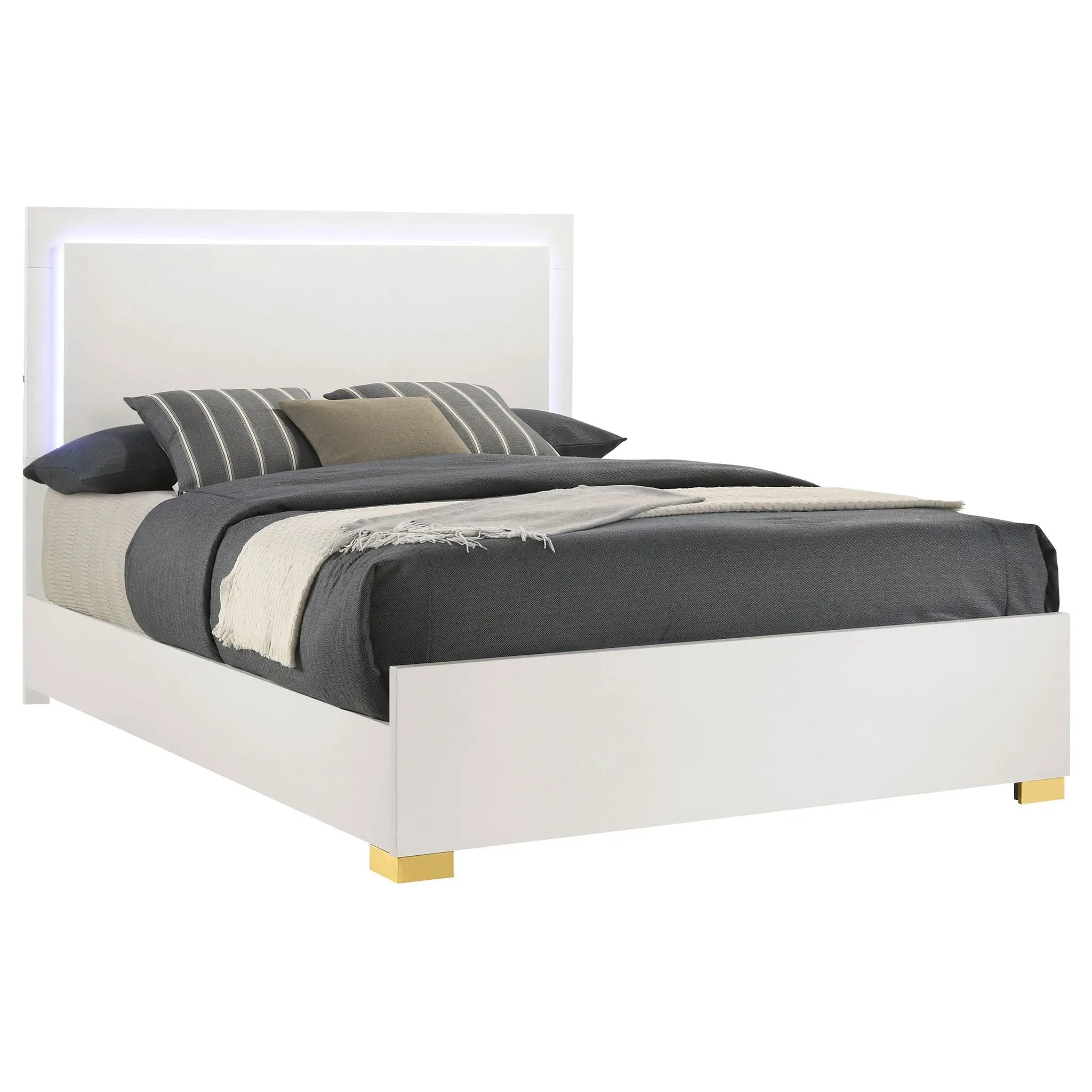 Marceline Wood Queen LED Panel Bed White by Unique Piece Furniture