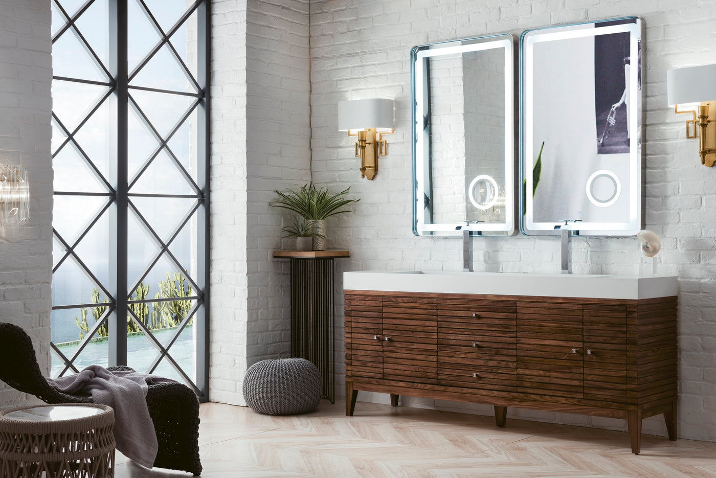James Martin Linear 72" Double Bathroom Vanity, Mid-Century Walnut, view 3
