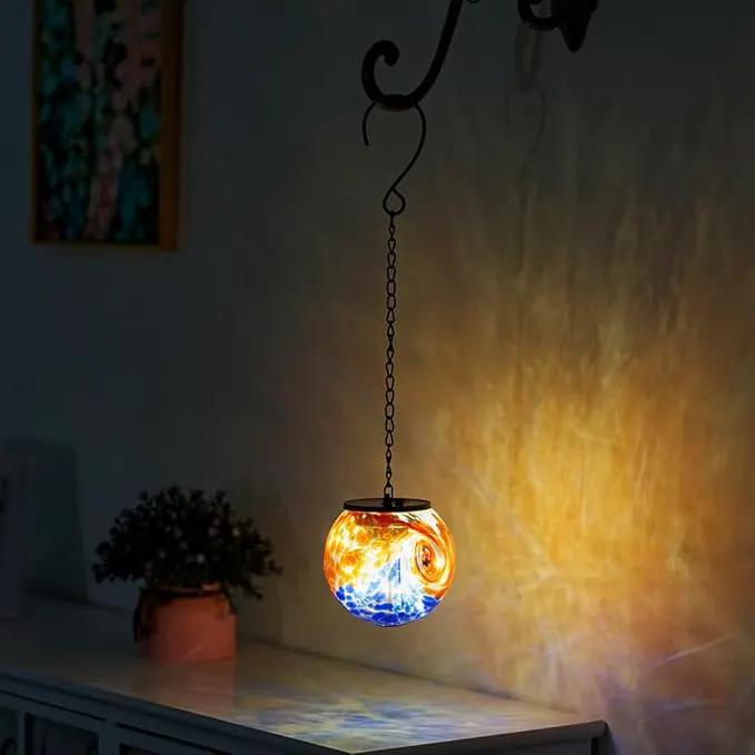Hanging Solar Lanterns Outdoor Waterproof, Hanging Glaze Glass Solar Lantern, Gazing Ball Lantern Waterproof Decor for Yard Garden Patio by GreenHaven Gardens