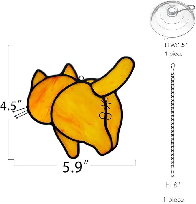 Orange Cat Decor Stained Glass Suncatcher for Window,Funny Cat Gifts for Cat Lovers Stained Glass Window Hanging,Cat Themed Gifts Cat Lovers Gifts for Women Girls Friends Mom by GreenHaven Gardens