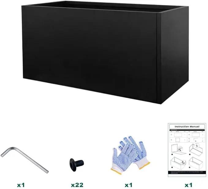Black Planter Box Galvanized Steel Metal Planter Rectangular Indoor Large Outdoor Planters Steel Metallic Heavy Flower Pot 36In x 12In x 16In Commercial Residential for Patio, Deck, Backyard, Garden by GreenHaven Gardens