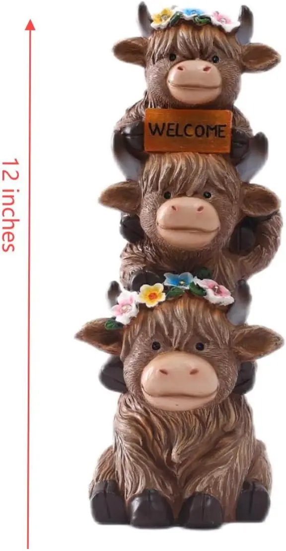 Solar Garden Statues Highland Cow Decoration,Highland Cow Figurine Outdoor Garden Decor Unique Gifts for Women, Mom, Grandma by GreenHaven Gardens